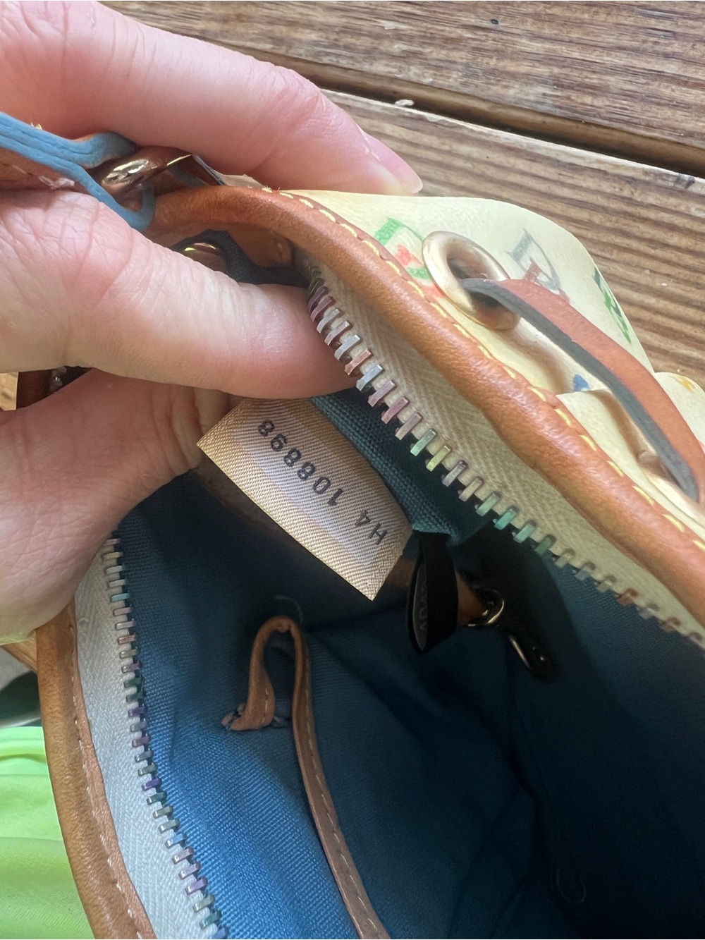 Dooney & Bourke Cream Multicolor DB Logo Drawstring Shoulder Bag - Picture 6 of 11